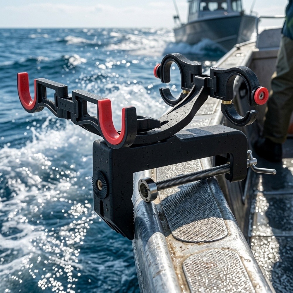 Fishing Rod Boat - ที่วางคันเบ็ดตกปลาแบบสองหัวสำหรับงานหนัก – อุปกรณ์ตกปลาปรับระดับได้ ทนทานต่อสนิมและมั่นคง